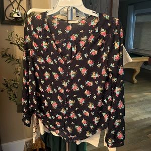 Lush Long Sleeve Navy Floral Blouse, size small